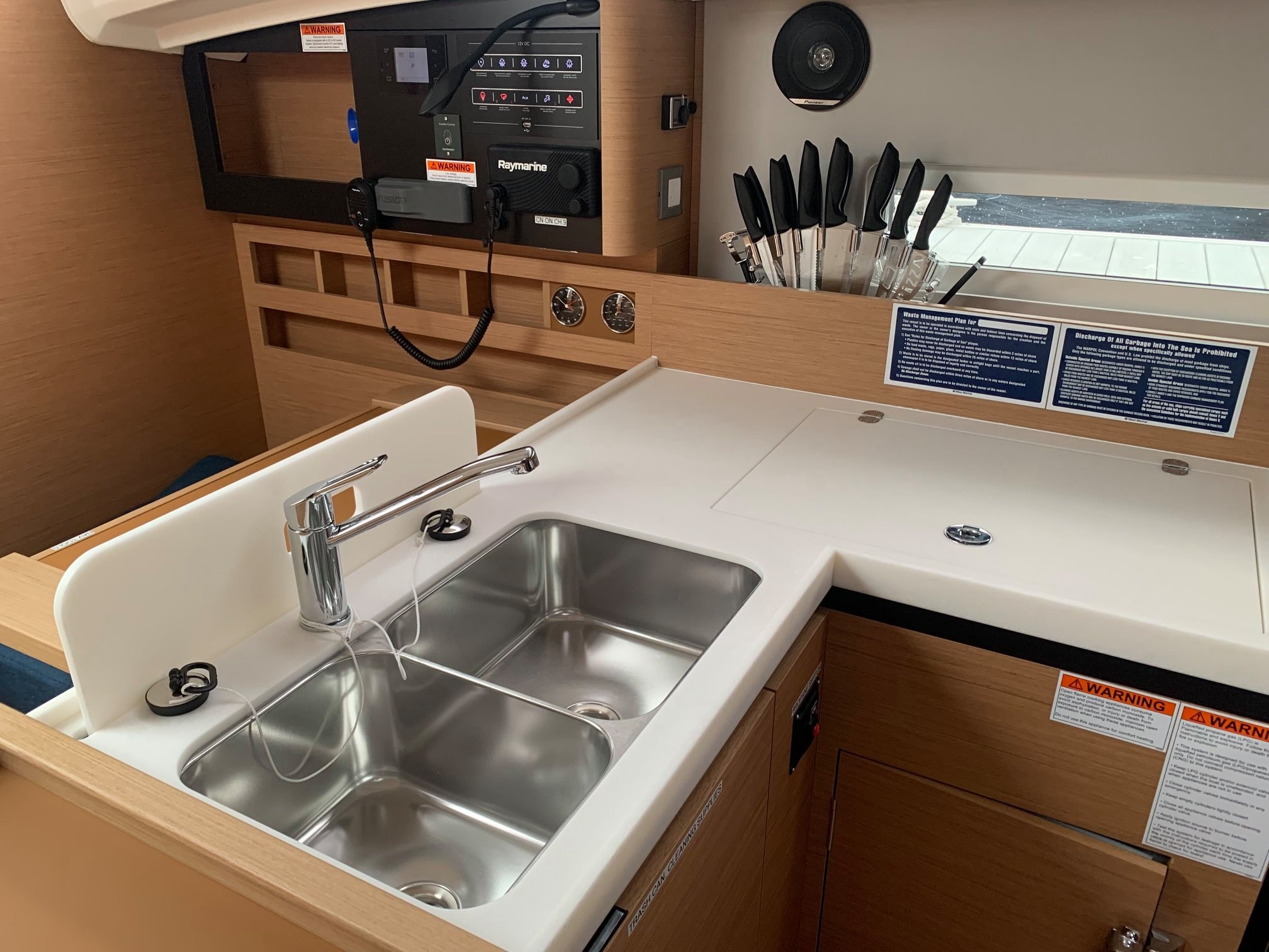 Galley sink and navigation station aboard SV Rabbit Hole