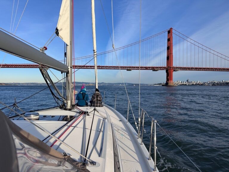 SV Rabbit Hole sailing near the Golden Gate Bridge